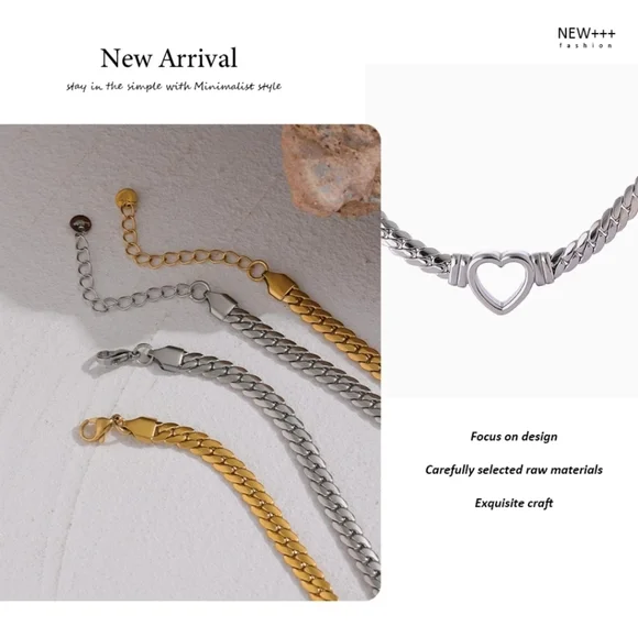 Gold Heart Choker Necklace - Picture 5 of 8